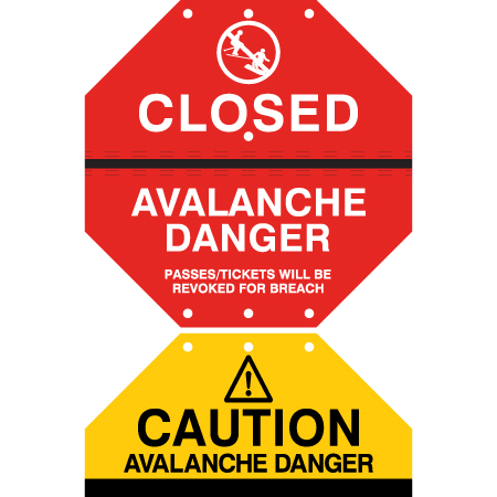 D34 Closed/Caution Avalanche Danger - Red Octagon Flip Discs 18" x 18"