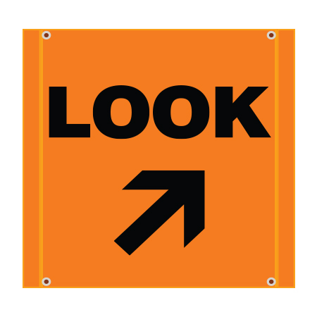 BS01 Look Left/Right - Hi Vis Banner Square 30" x 30"