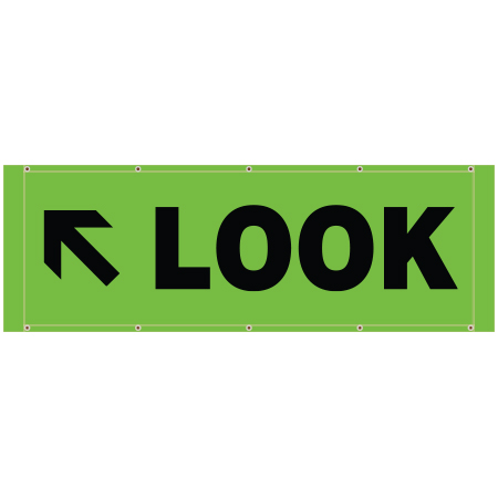 BH07 Look Left Arrow - Hi Vis Green Banner Horizontal 84" x 30"