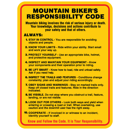 B704 Mountain Biker's Responsibility Code USA vs.1 18" x 24" Aluminum