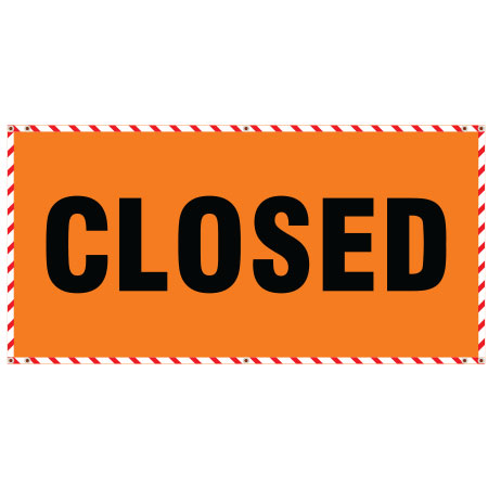 BG05 Closed - Hi Vis Orange Ticker Tape  Banner Rectangle 72" x 36"