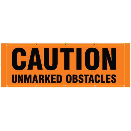BH22 Caution Unmarked Obstacles - Hi Vis Orange Banner Horizontal 84" x 30"
