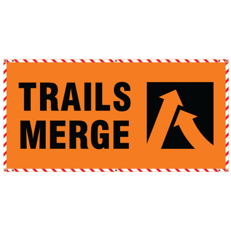 BG02 Trails Merge - Hi Vis Orange Ticker Tape Banner Rectangle 72" x 36"