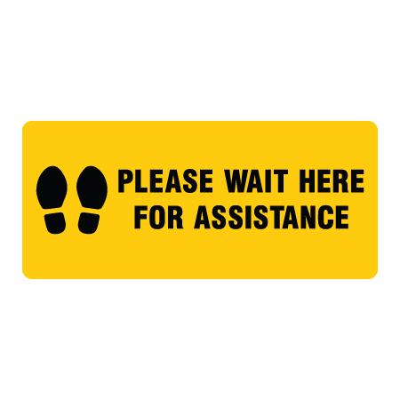F018 Please Wait Here For Assistance 18" x 8" Yellow Floor Decal