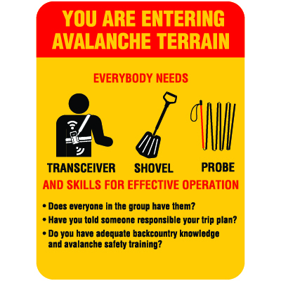 H340 You Are Entering Avalanche Terrain - Everybody Needs Transceiver, Shovel, Probe, and Skills 18" x 24"