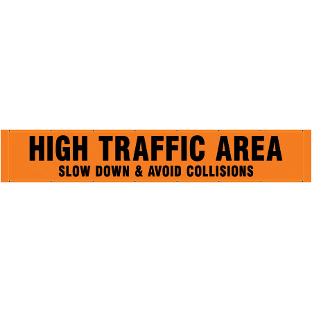 BF14 High Traffic Area Slow Down & Avoid Collisions - Hi Vis Orange Banner Horizontal 14' x 30"