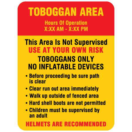 W301 Toboggan Area Hours of Operation 18" x 24"