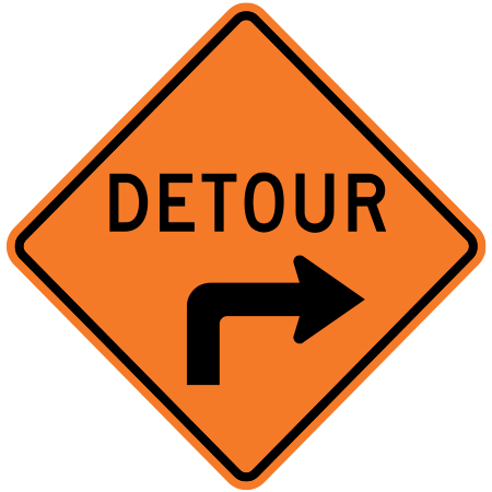 C-006 Detour Ahead with Left or Right Arrow 30" x 30" ASTM 9 Diamond Grade Reflective