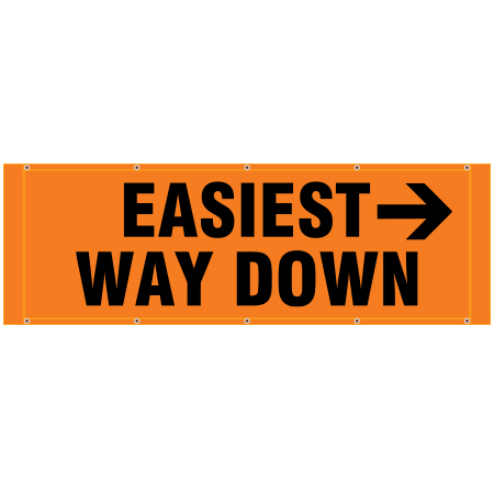 BH28 Easiest Way Down Arrow Pointing Right - Hi Vis Orange Banner Horizontal 84" x 30"