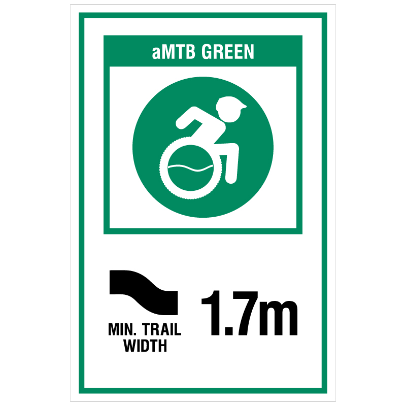 B280 Green Technical aMTB Trail Sign with Trail Width 12" x 18" Coroplast