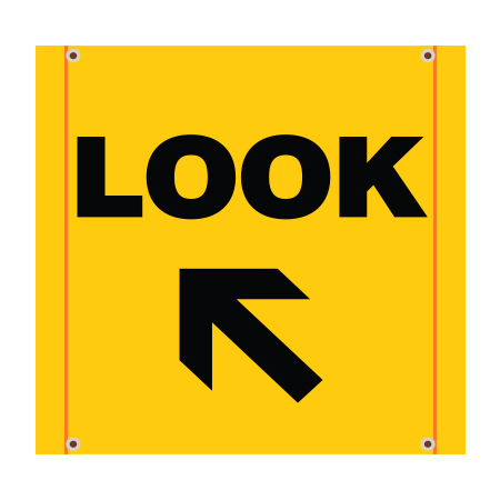 BS01 Look Left - Yellow Banner Square 30" x 30"