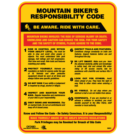 B702 Mountain Bike Responsibility Code - Ontario Version 18" x 24" Aluminum