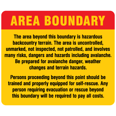 H402 Area Boundary - The Area Beyond this Boundary is Hazardous Backcountry Terrain 36" x 30"