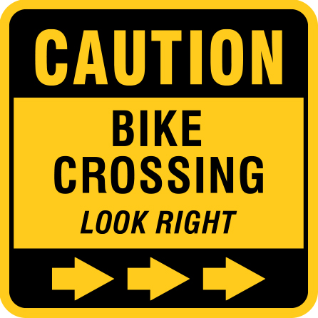 B422 Caution - Bike Crossing Look Right 12" x 12" Aluminum