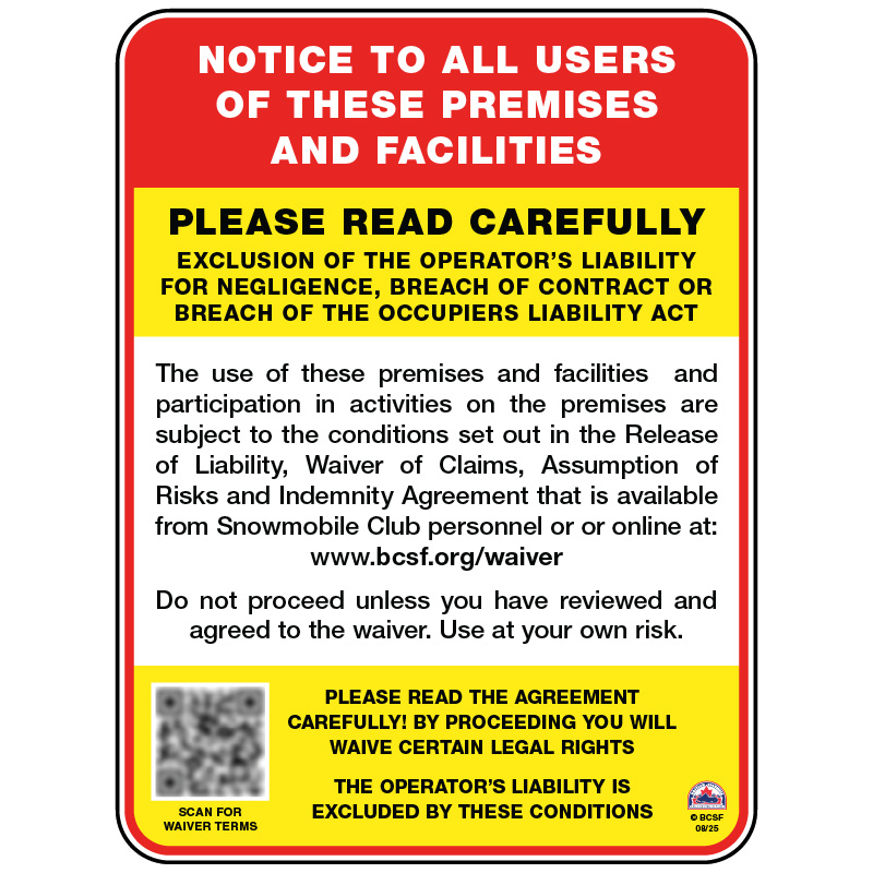 V105 Exclusion of Liability - Snowmobile Version - BC Only 18" x 24"