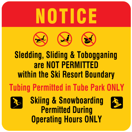 H610 Notice - Sledding, Sliding & Tobogganing Not Permitted 36" x 36"