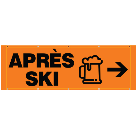 BH35 Après Ski Arrow Pointing Right - Hi Vis Orange Banner Horizontal 84" x 30"