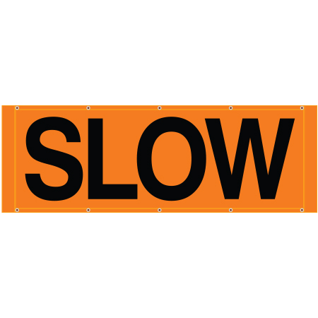 BH01 slow high visibility orange mesh banner 84x30, tear and mildew resistant high tenacity polyester, coated with fade resistant high vis orange vinyl, grommets and sleeves on sides for bamboo poles. Click to expand image