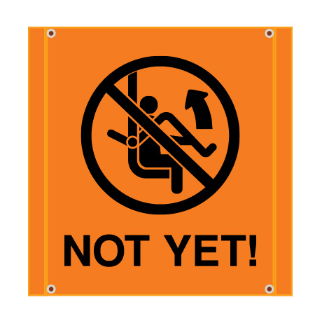 BS16 Lift bar, not yet, high visibility orange square mesh banner 30x30, tear and mildew resistant high tenacity polyester, coated with fade resistant high vis green vinyl, grommets and sleeves on sides for bamboo poles.