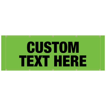 BH99 Custom Text Hi Vis Green Banner Horizontal 84" x 30", tear and mildew resistant high tenacity polyester, coated with fade resistant vinyl, grommets and sleeves on sides for bamboo poles.. Click to expand image