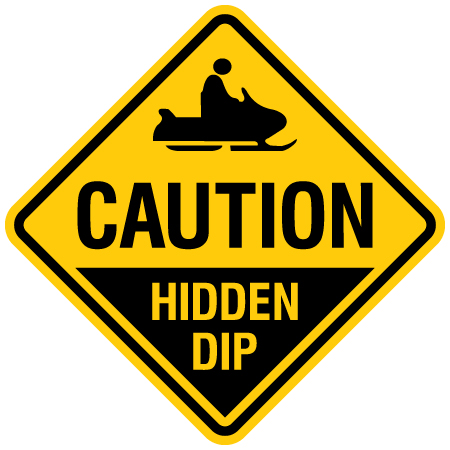 Caution hidden dip with snowmobile icon/symbol sign for snowmobile clubs by Inter-Mtn.