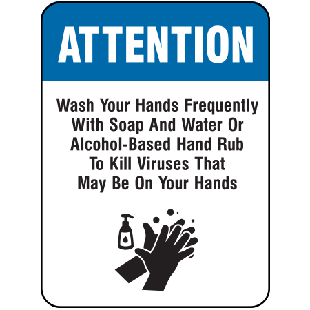 F060 Wash Your Hands With Soap 18" x 24", white reflective aluminum physical distancing and covid sign with rounded corners - Inter-Mtn.. Click to expand image