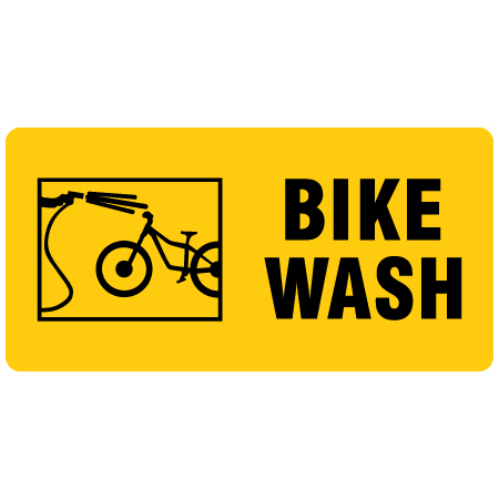 B890 Bike Wash 48" x 24", White or yellow coroplast, 12 gauge sign grade aluminum sheeted with top quality prismatic reflective, high performance print or vinyl graphics, important information, liability, you assume the risk of injury, mountain bike, bike park, trail sign.. Click to expand image
