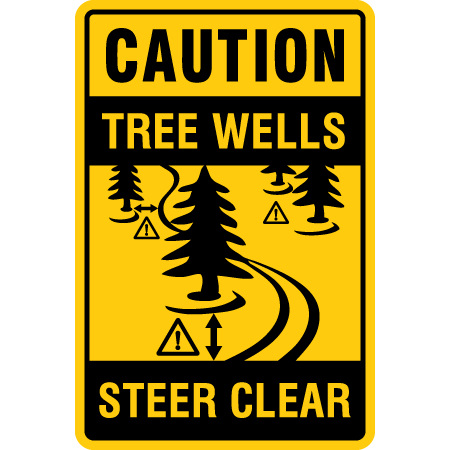 H136 Caution Tree Wells Steer Clear 24" x 36" Yellow Reflective Aluminum Sign produced by Inter-Mtn.. Click to expand image