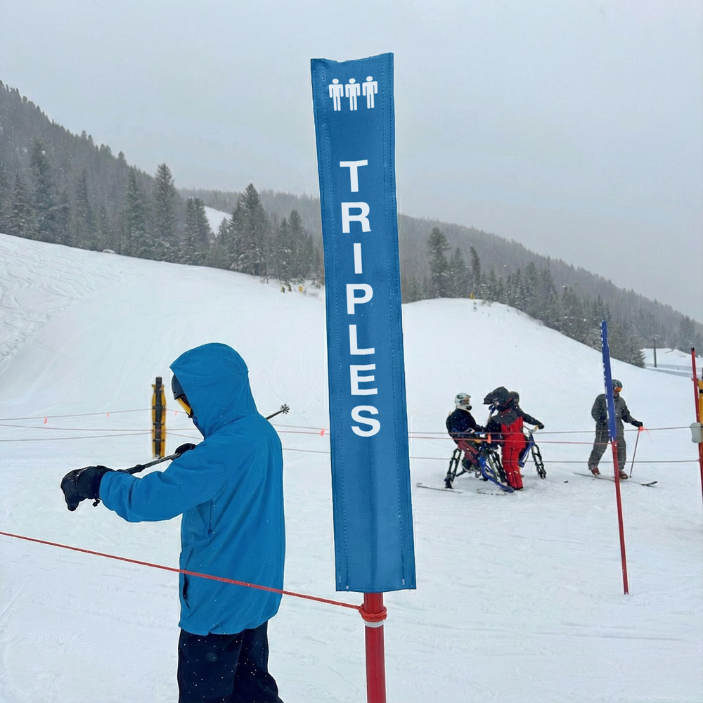 18oz vinyl banner material with a digital print - Pole Banner for ski resorts that reads Triples. Click to expand image