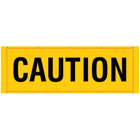 BH09 Caution, high visibility yellow mesh banner 84x30, tear and mildew resistant high tenacity polyester, coated with fade resistant bright yellow vinyl, grommets and sleeves on sides for bamboo poles. Click to expand image
