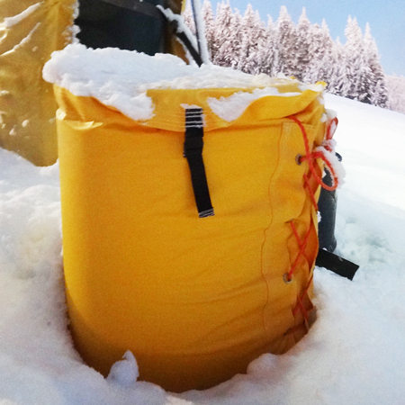 Hydrant Pad 24" x 62" with Attached Round Lid 17" Interior Diameter with 2" Foam - Yellow 18oz Vinyl.. Click to expand image