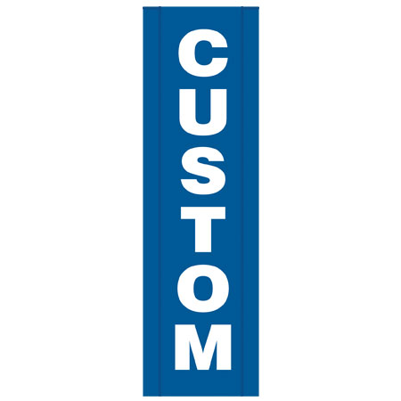 Custom Text banner for ski resorts in a medium blue in vertical orientation. Click to expand image