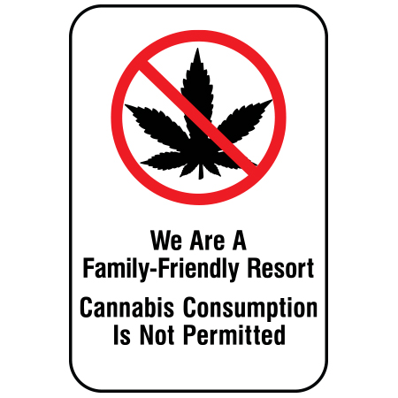 S227 We are a family-friendly resort, cannabis consumption is not permitted, 12 x 18. Reflective Aluminum Sign, message for all parks, recreational facilities, municipal, city, town. Rules and conditions of your specific area, jurisdiction, produced by Inter-Mtn.. Click to expand image
