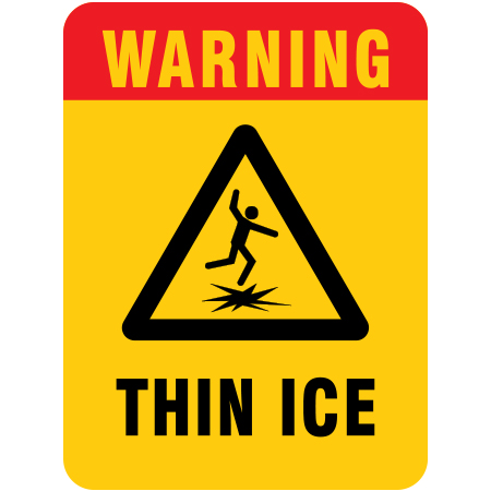 H143 Warning Thin Ice 18" x 24" Yellow Reflective Aluminum Sign produced by Inter-Mtn.. Click to expand image