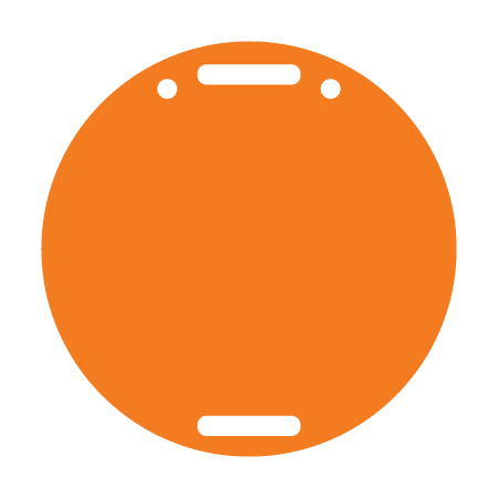 D11 Blank Orange Circle Discs 11.5" x 11.5" polythylene disc, UV protected and cost effective marking signs, holes on top to hang from rope, slots top and bottom to fit over bamboo poles, trail and ability markers. Click to expand image