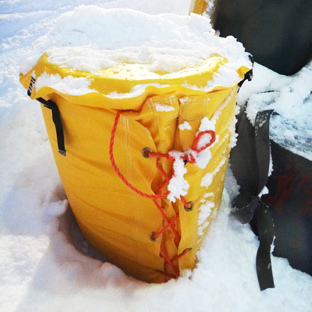 Hydrant Pad 24" x 62" with Attached Round Lid 17" Interior Diameter with 2" Foam - Yellow 18oz Vinyl.. Click to expand image
