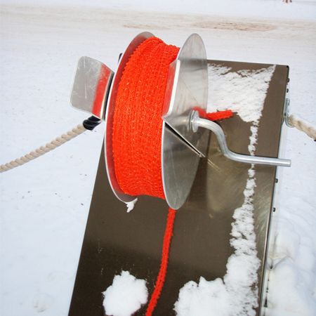 Aluminum Barrier Band / Rope Winder Open Design with locking mechanism - small 20" length with 16" discs x 4.5'" wide.