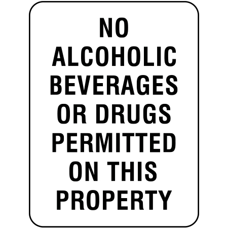 S403 No alcoholic beverages or drugs permitted on this property, 18 x 24. Reflective Aluminum Sign, message for all parks, recreational facilities, municipal, city, town. Rules and conditions of your specific area, jurisdiction, produced by Inter-Mtn.. Click to expand image