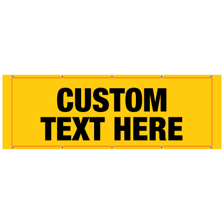 BH99 Custom Text Yellow Banner Horizontal 84" x 30", tear and mildew resistant high tenacity polyester, coated with fade resistant vinyl, grommets and sleeves on sides for bamboo poles.. Click to expand image