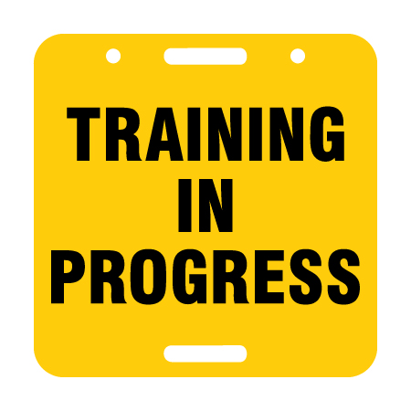 D53, 11.5 x 11.5 Training in progress, yellow square polythylene disc, UV protected and cost effective marking signs, holes on top to hang from rope, slots top and bottom to fit over bamboo poles, trail and ability markers.. Click to expand image