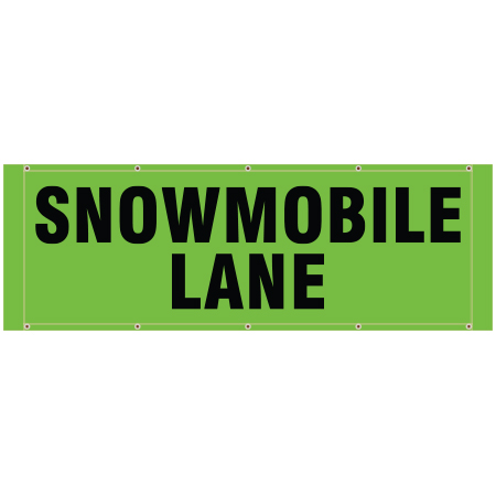 BH19 Snowmobile Lane, high visibility green mesh banner 84x30, tear and mildew resistant high tenacity polyester, coated with fade resistant high vis green vinyl, grommets and sleeves on sides for bamboo poles. Click to expand image