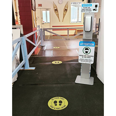 F005 Do Your Part Stay 6ft Apart - Circular Floor Decal Available in 12" x 12" , 16" x 16" or 24" x 24" - High Performance Yellow Printed Vinyl with Protective Laminate Physical Distancing Floor Decal for Interior or Exterior Application - produced by Inter-Mtn.. Click to expand image
