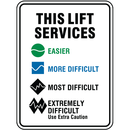 B802 This Lift Services 18 x 24, White coroplast, 12 gauge sign grade aluminum sheeted with top quality prismatic reflective, high performance print or vinyl graphics, important information, liability, you assume the risk of injury, mountain bike, bike park, trail sign.. Click to expand image