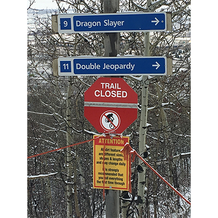 R501 Trail Closed, Trail Open, 18 x 24, 24 x 24 octagon Flip Sign, reflective aluminum, hiking and biking message for all parks and recreational facilities. Rules, conditions, and instructions of your specific area, jurisdiction, produced by Inter-Mtn.. Click to expand image