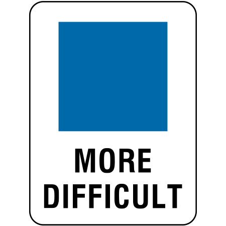 H101 More Difficult 18" x 24" Aluminum White Reflective blue intermediate trail sign produced by Inter-Mtn.. Click to expand image