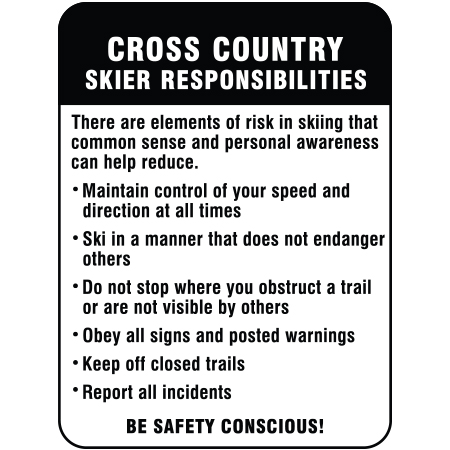 W150 Cross Country Skier Responsibilities 18" x 24", white reflective aluminum nordic sign with rounded corners - ski area sign - Inter-Mtn.. Click to expand image
