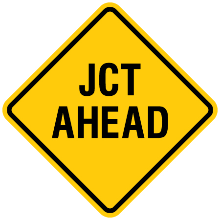 Yellow JCT ahead sign for Snowmobile clubs
