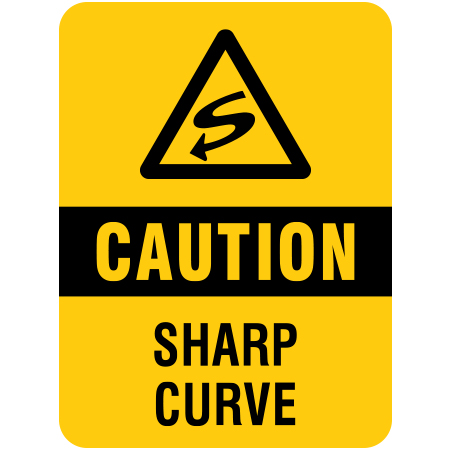 W118 Caution - Sharp Curve 18" x 24", yellow reflective aluminum nordic sign with rounded corners - ski area sign - Inter-Mtn.. Click to expand image