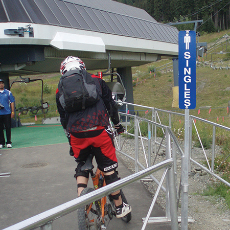 L103 Singles 4" x 18" Blue Reflective Aluminum lift sign for ski areas produced by Inter-Mtn.. Click to expand image