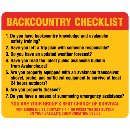 Backcountry checklist for snowmobilers and avalanche areas